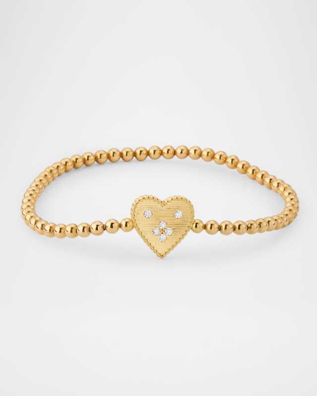 18K Yellow Gold Petit Venetian Princess Diamond Heart and Beaded Bracelet